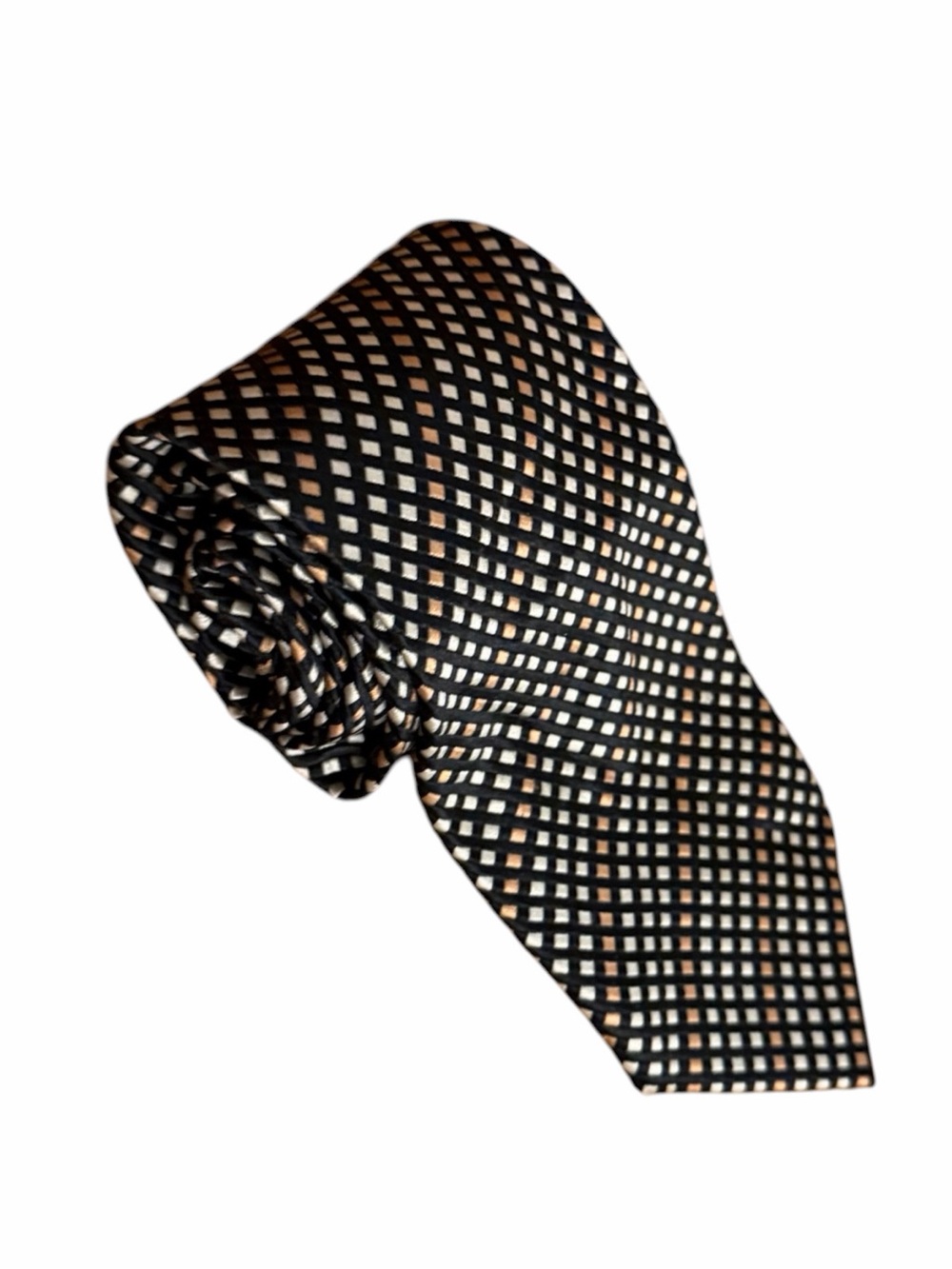 👔Valerio Garati Pure Silk Handmade Tie in Black, Cream & Tan Grid Pattern - Picture 9 of 10